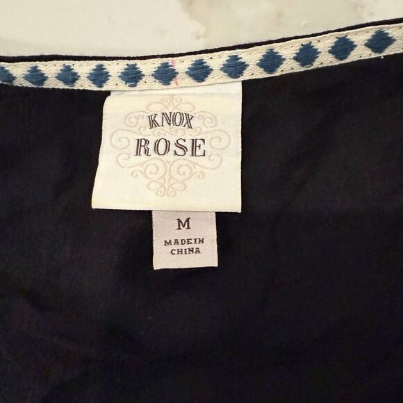 Knox Rose Open Front Embroidered Boho Kimono Womens Medium Black Tassle Cardigan - Picture 5 of 7